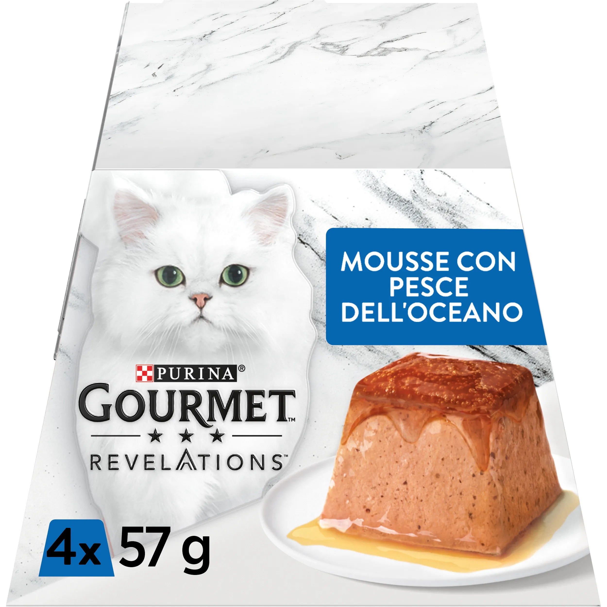 Alimento umido Gourmet Revelations Mousse Pesce dell’Oceano 4x57 g per gatti adulti Alimento umido Gourmet Revelations Mousse Pesce dell’Oceano 4x57 g per gatti adulti